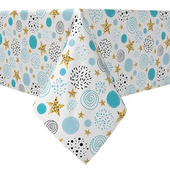 Rectangular Tablecloth, 100% Cotton, Golden Stars and Blue Dots