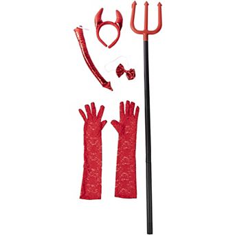 5x Red Devil Horns Headband Tail Bowtie Gloves Pitchfork Women Halloween Costume