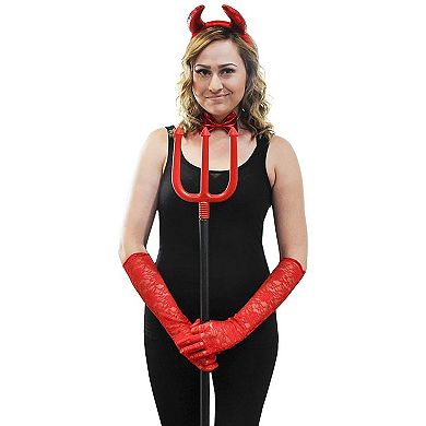 5x Red Devil Horns Headband Tail Bowtie Gloves Pitchfork Women Halloween Costume