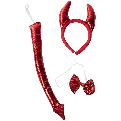 5x Red Devil Horns Headband Tail Bowtie Gloves Pitchfork Women Halloween Costume