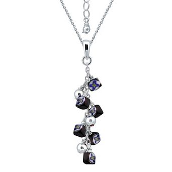 Aleure Precioso Sterling Silver Colored Square Glass Bead Linear Pendant Necklace