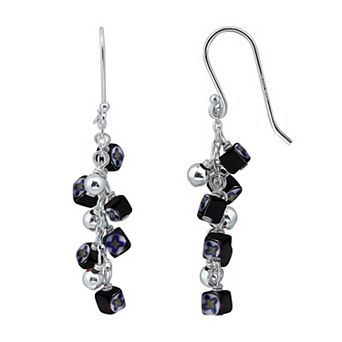 Aleure Precioso Sterling Silver Square Colored Glass Bead Drop Fishhook Earrings
