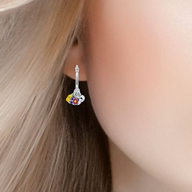 Aleure Precioso Sterling Silver Colored Glass Hoop Drop Earrings