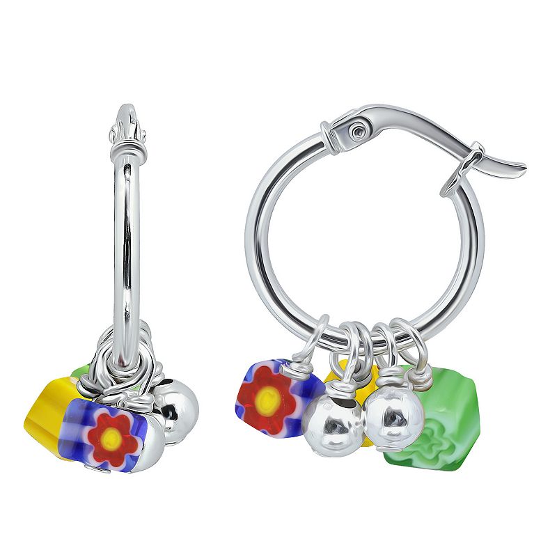Aleure Precioso Sterling Silver Colored Glass Hoop Drop Earrings, Women's, Blue