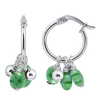 Aleure Precioso Sterling Silver Colored Glass Hoop Drop Earrings