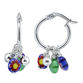 Aleure Precioso Sterling Silver Colored Glass Hoop Drop Earrings