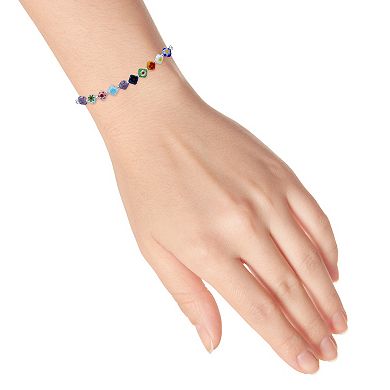 Aleure Precioso Sterling Silver Multi Red Color Square Glass Bead Frontal Adjustable Bracelet