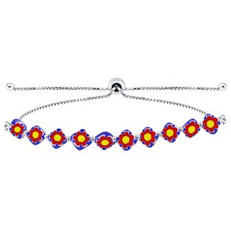 Aleure Precioso Sterling Silver Colored Square Glass Bead Adjustable Bracelet