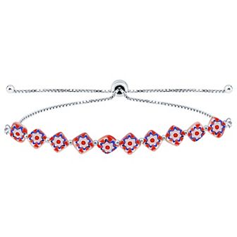 Aleure Precioso Sterling Silver Colored Square Glass Bead Adjustable Bracelet