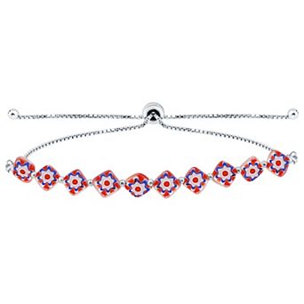 Aleure Precioso Sterling Silver Colored Square Glass Bead Adjustable Bracelet