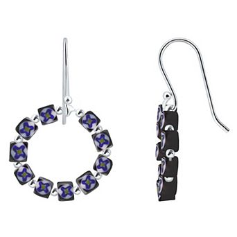 Aleure Precioso Sterling Silver Colored Glass Open Circle Fishhook Earrings