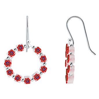 Aleure Precioso Sterling Silver Colored Glass Open Circle Fishhook Earrings