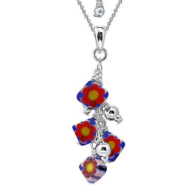 Aleure Precioso Sterling Silver Square Glass Bead Linear Drop Pendant Necklace