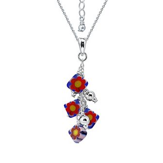 Aleure Precioso Sterling Silver Square Glass Bead Linear Drop Pendant Necklace