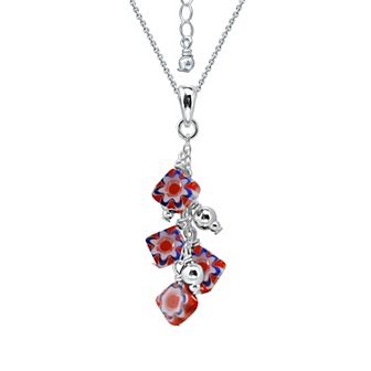 Aleure Precioso Sterling Silver Square Glass Bead Linear Drop Pendant Necklace