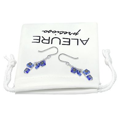 Aleure Precioso Sterling Silver Colored Square Glass Bead Fishhook Drop Earrings