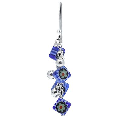 Aleure Precioso Sterling Silver Colored Square Glass Bead Fishhook Drop Earrings