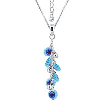 Aleure Precioso Sterling Silver Glass Bead Linear Drop Pendant Necklace