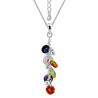 Aleure Precioso Sterling Silver Glass Bead Linear Drop Pendant Necklace