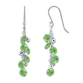 Aleure Precioso Sterling Silver Colored Round Glass Bead Drop Fishhook Earrings
