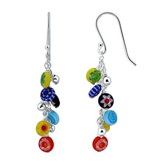 Aleure Precioso Sterling Silver Colored Round Glass Bead Drop Fishhook Earrings