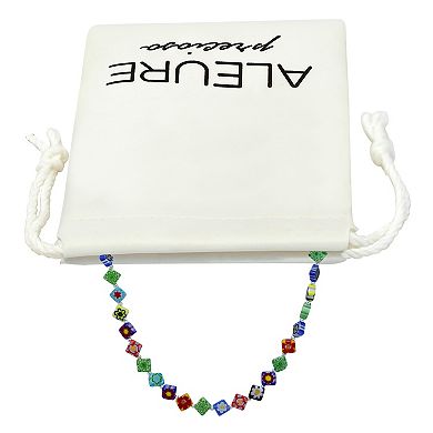 Aleure Precioso Sterling Silver Multi Color Square Glass Bead Necklace