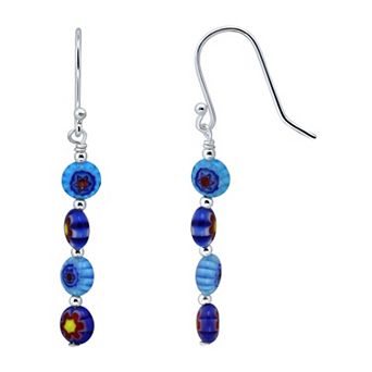 Aleure Precioso Sterling Silver Glass Bead Linear Drop Fishhook Earrings