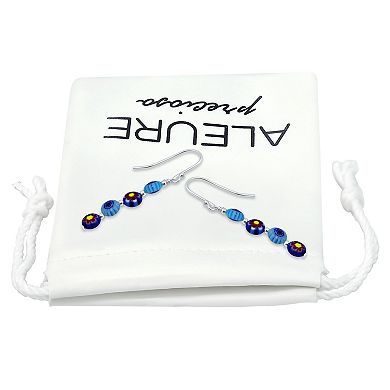 Aleure Precioso Sterling Silver Round Blue & Red Glass Bead Linear Drop Fishhook Earrings