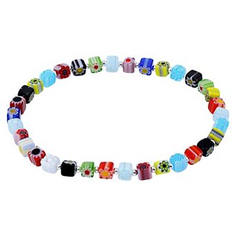 Aleure Precioso Multicolor Square Glass Bead Stretch Bracelet