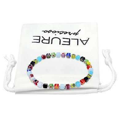 Aleure Precioso Multicolor Square Glass Bead Stretch Bracelet