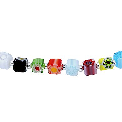 Aleure Precioso Multicolor Square Glass Bead Stretch Bracelet