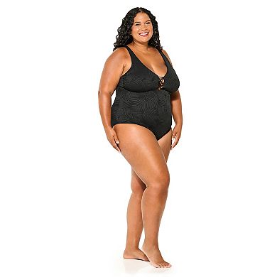 Plus Size Freshwater Deep Plunge Strappy One-Piece Swimsuit
