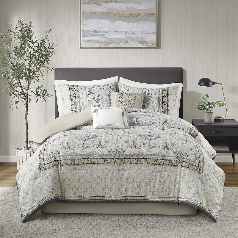 Madison Park Cecelia 6-Piece Comforter Set with Throw Pillows King Natural