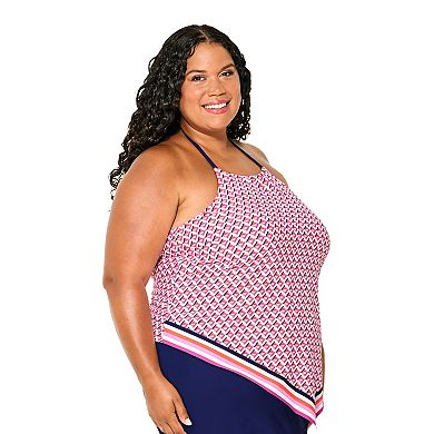 Plus Size Freshwater Scarf Hem Tankini Swim Top