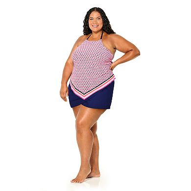 Plus Size Freshwater Scarf Hem Tankini Swim Top