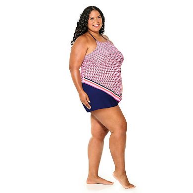 Plus Size Freshwater Scarf Hem Tankini Swim Top