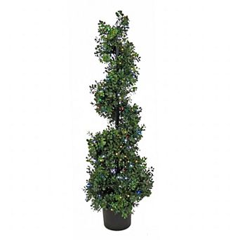 National Tree Company 48 in Artificial Boxwood Spiral Topiary in Plastic Nursery Pot with 200 RGB LED Lights