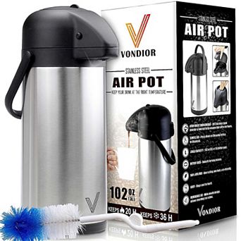 Vondior Airpot Coffee Dispenser with Pump - Insulated Stainless Steel Thermal Beverage Dispenser