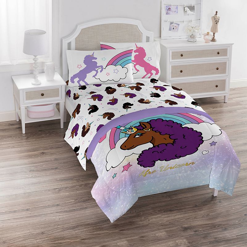 Afro Unicorn Unique, Divine, Magical Bedding Set with Sham, Multicolor, FUL