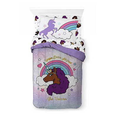 Afro Unicorn Unique, Divine, Magical Bedding Set with Sham