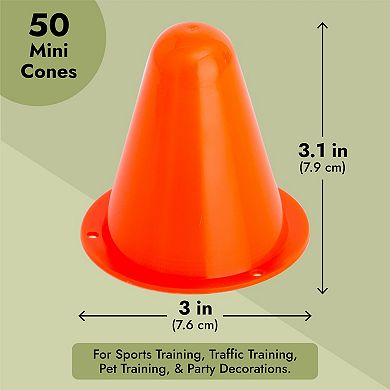 50 Pack Mini Cones for Classroom, Small Sports Markers (Orange, 3 in)