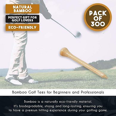 300 Pack Bamboo Golf Tees in Bulk (2 3/4 inch, Natural Wood Color)