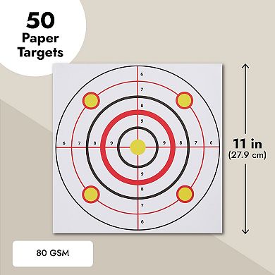 50 Sheets Bullseye Paper Targets for Firearms Range Practice, 11x11 In