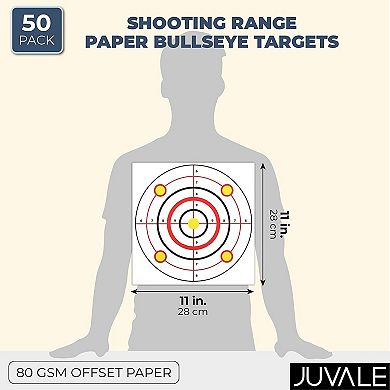 50 Sheets Bullseye Paper Targets for Firearms Range Practice, 11x11 In