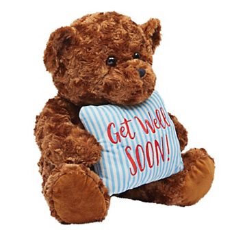 Get Well Soon Bear Plush Pillow, Get Well Soon Bear for Kids, Adults (Dark Brown, 14 in