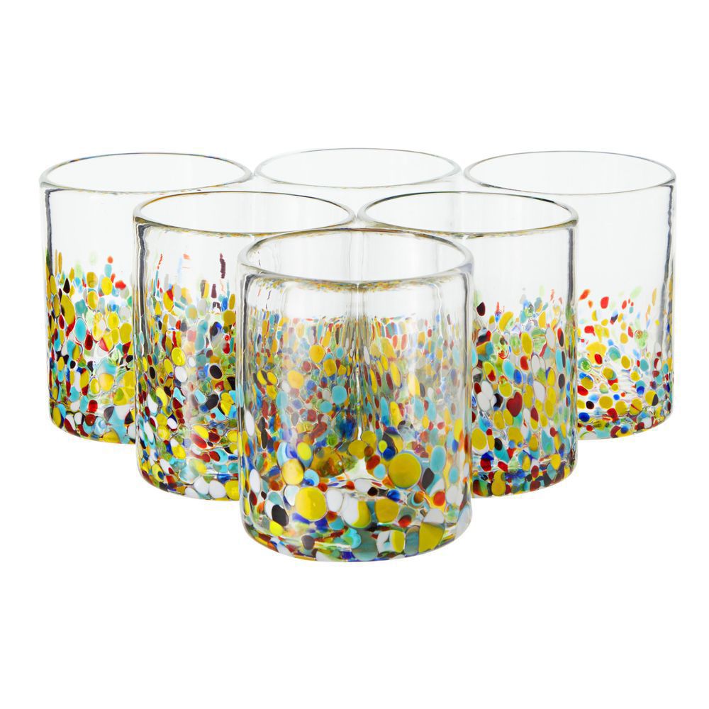 Hand Blown Colorful 8 oz Wine Glasses (Set of 6) - Confetti Festival