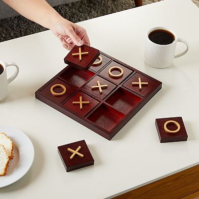 Wooden Tic Tac Toe Board Game For Family Party Room Table Decor, 9.5x9.5"