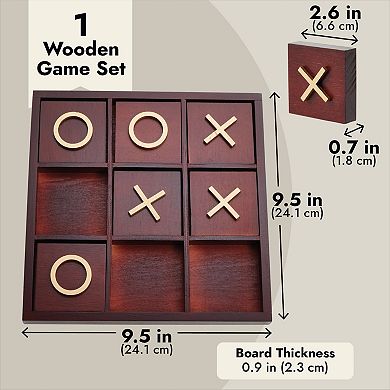 Wooden Tic Tac Toe Board Game For Family Party Room Table Decor, 9.5x9.5"