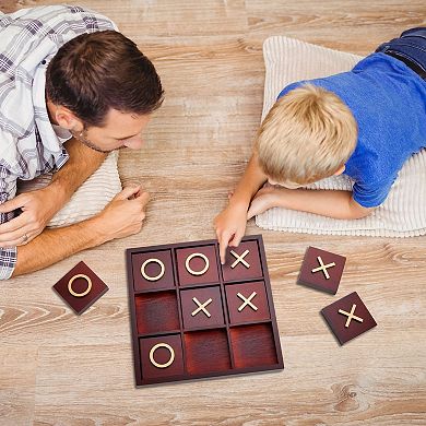 Wooden Tic Tac Toe Board Game For Family Party Room Table Decor, 9.5x9.5"