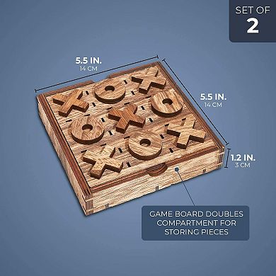 2 Pack Tic Tac Toe Board Game for Kids Family Party Living Room Decor, 5.5X1.15"